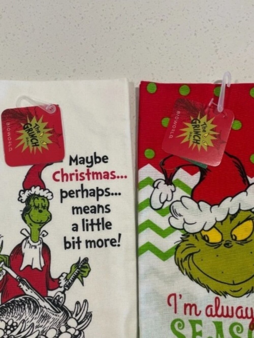 3 Grinch Kitchen Dish Towels Holiday Set NEW